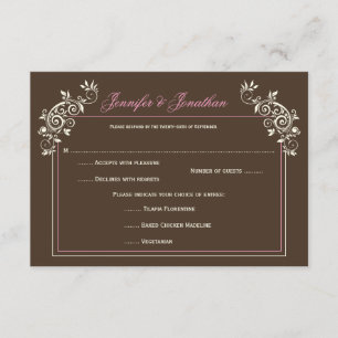#2 Vintage Brown Ivory Pink Swirls RSVP Card