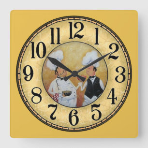 2 Vintage Chefs Square Wall Clock