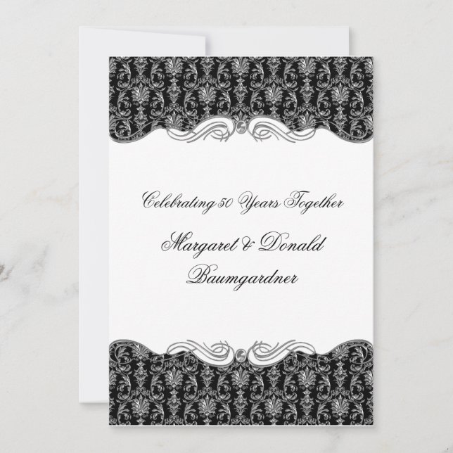 #2 Vintage Damask 25th Wedding Anniversary Invitation (Front)
