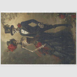 2 Vintage Skeleton Dressed Black Wedding Decoupage Tissue Paper