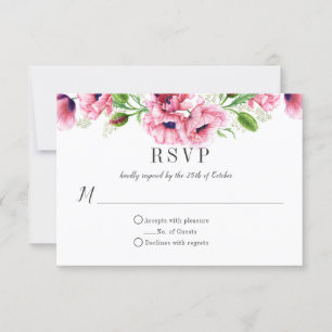 #2 Watercolor Pink Poppies Greenery RSVP