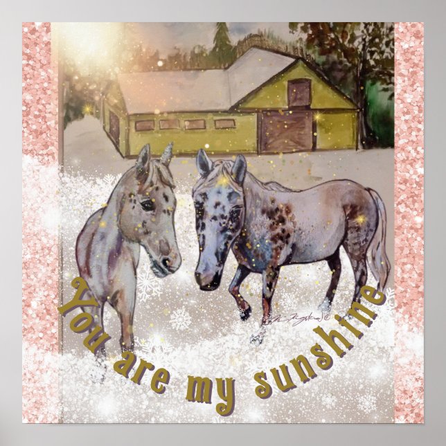 2 white horses in sunbeam poster (Front)