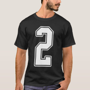 2 White Outline Number 2 Sports Fan Jersey Style F T-Shirt