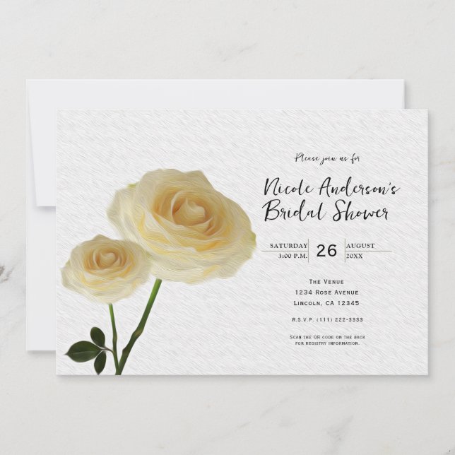 2 White Painted Roses Bridal Shower Invitations (Front)