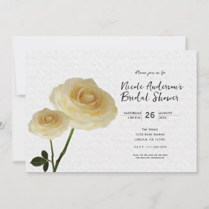 2 White Painted Roses Bridal Shower Invitations