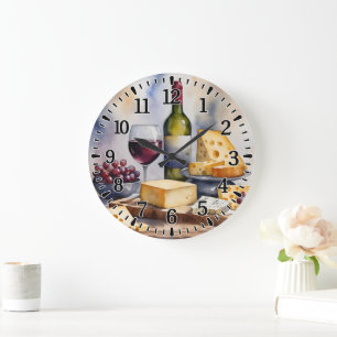 #2 Wine and Cheese  Large Clock