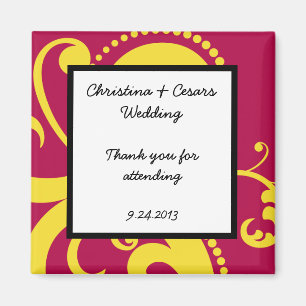 2"x2" Announcement Magnet Hot Pink/Yellow Swirls D