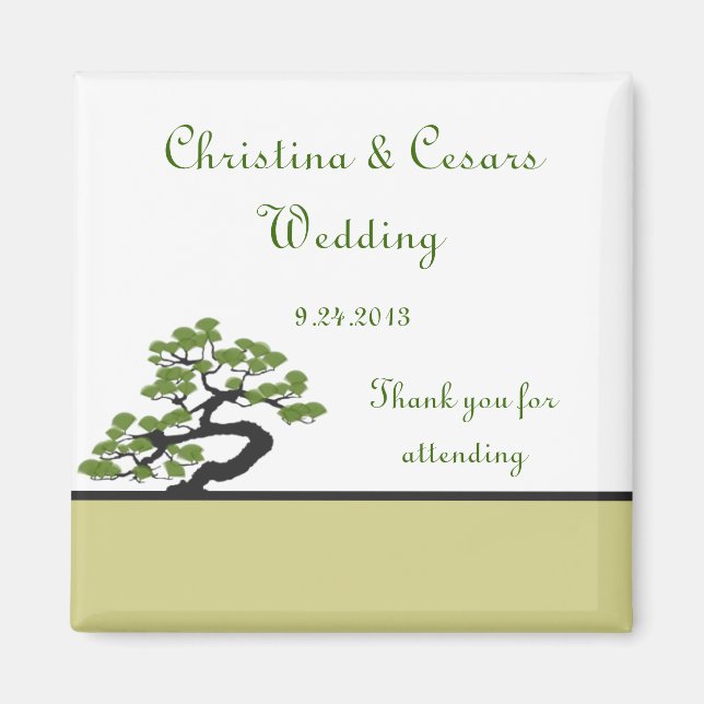 2"x2" Announcement Magnet Japanese Green Bonsai Tr (Front)