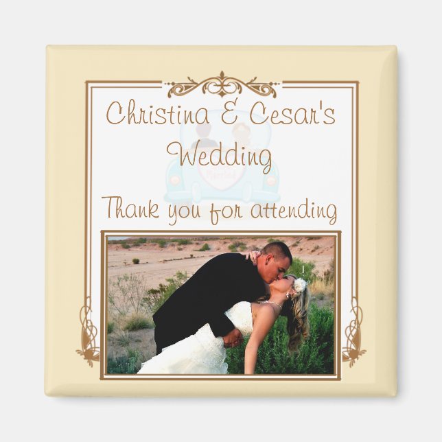 2"x2" Announcement Magnet Just got Married Couple (Front)