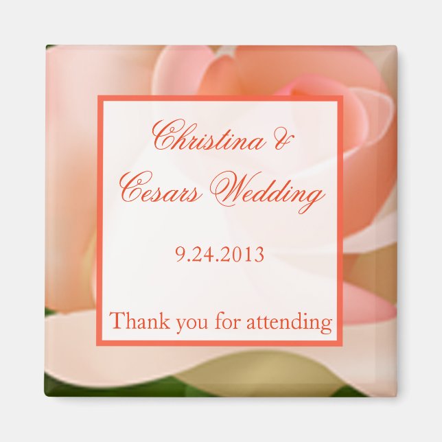 2"x2" Announcement Magnet Pink/Peach Rose with Lea (Front)