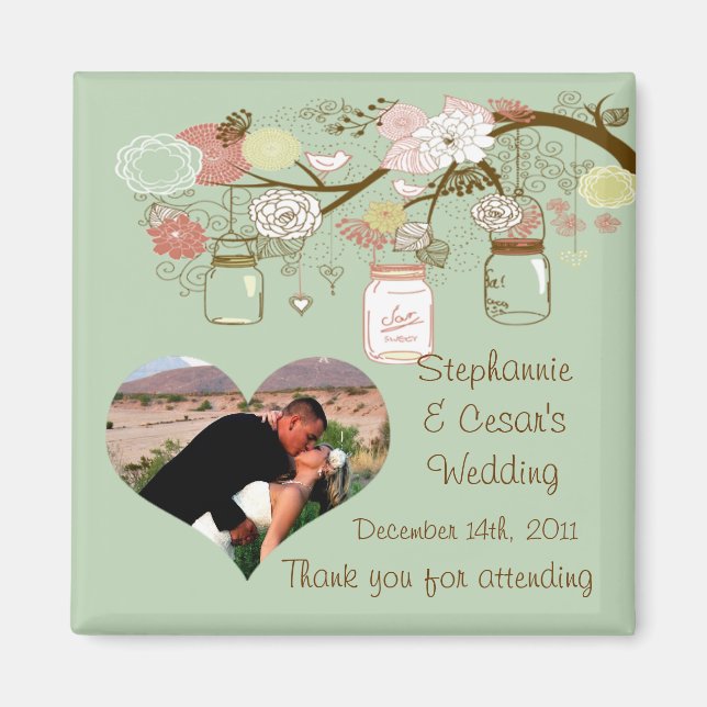 2"x2" Announcement Magnet Spring Floral Mason Jars (Front)