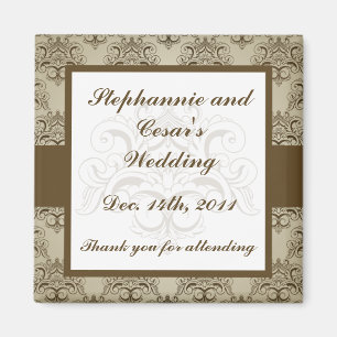 2"x2" Announcement Magnet Tanish Brown Damask