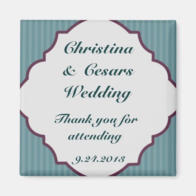 2"x2" Announcement Magnet Teal Blue Damask Stripes (Front)