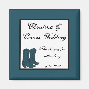 2"x2" Announcement Magnet Western Blue Cowboy Boot