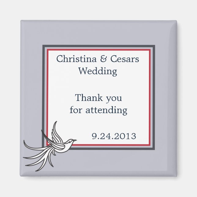 2"x2" Announcement Magnet White Dove Red Blue BG R (Front)