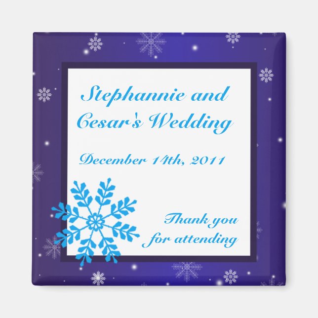 2"x2" Announcement Magnet White Snow Flakes (Front)