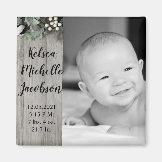 2"x2" Birth Announcement Magnet Cotton Plant Berri (Front)