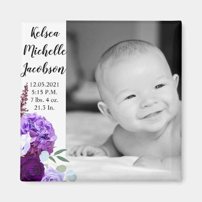 2"x2" Birth Announcement Magnet Lavender Hibiscus (Front)