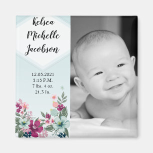 2"x2" Birth Announcement Magnet Tropical Flowers o