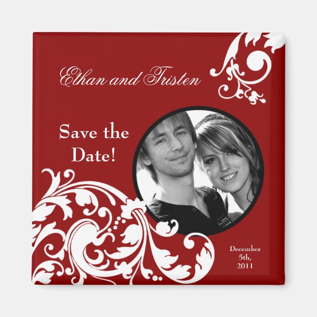 2"x2" Enregistrer la date Magnet Crimson rouge Flo (Devant)