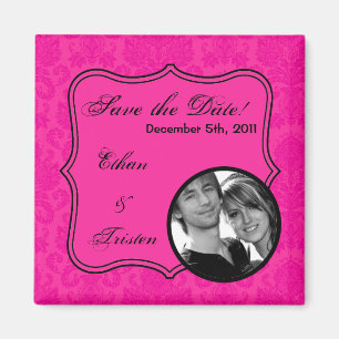 2"x2" Enregistrer la date Magnet Hot Pink Damask L