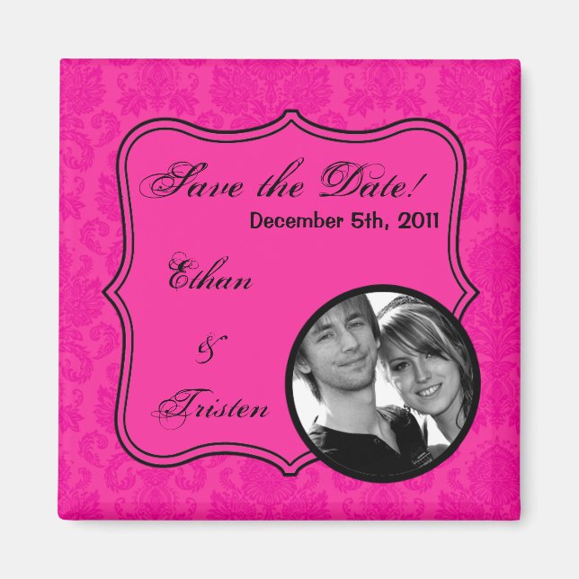 2"x2" Enregistrer la date Magnet Hot Pink Damask L (Devant)