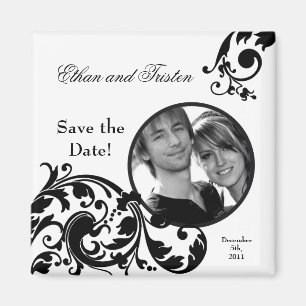 2"x2" Enregistrer la date Magnet noir blanc floral