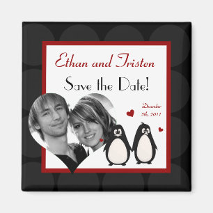 2"x2" Enregistrer la date Magnet Penguin Love Coup