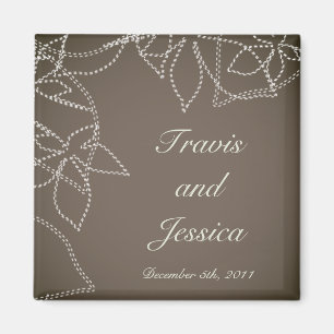 2"x2" Favour Magnet Autumn Floral Fall Leaves Grey