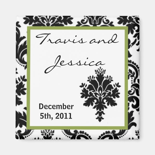 2"x2" Favour Magnet Black Green Damask Lace Print (Front)