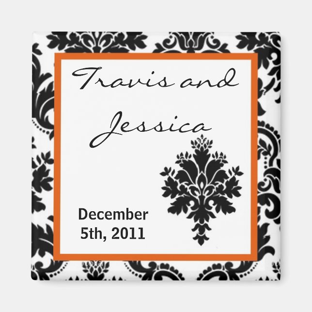 2"x2" Favour Magnet Black Orange Damask Lace Print (Front)