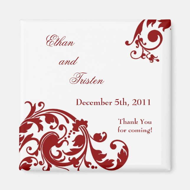 2"x2" Favour Magnet Crimson Red Floral Filigree (Front)