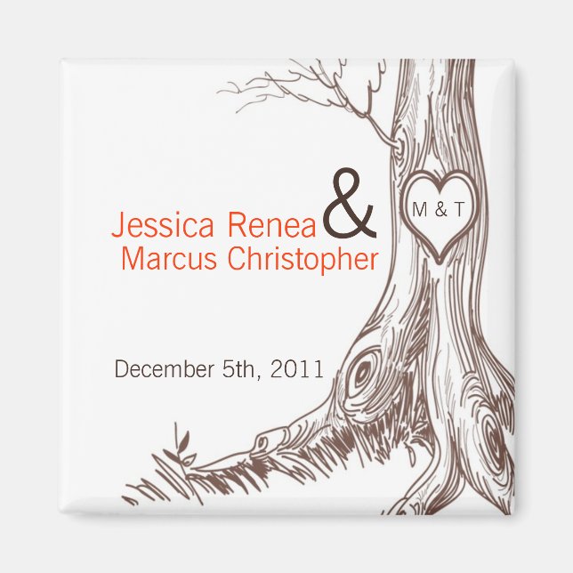2"x2" Favour Magnet Fall Tree Initial Carvings Aut (Front)