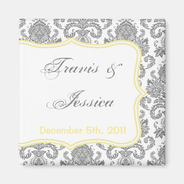 2"x2" Favour Magnet Grey Yellow Damask Lace Print (Front)