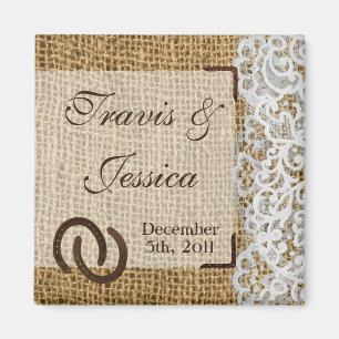 2"x2" Favour Magnet Horse Shoes on Burlap Lace Cou