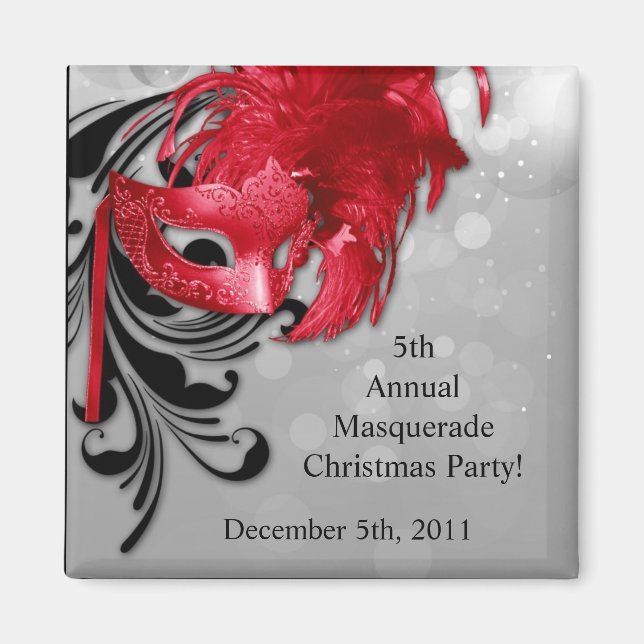 2"x2" Favour Magnet Red on Silver Masquerade (Front)