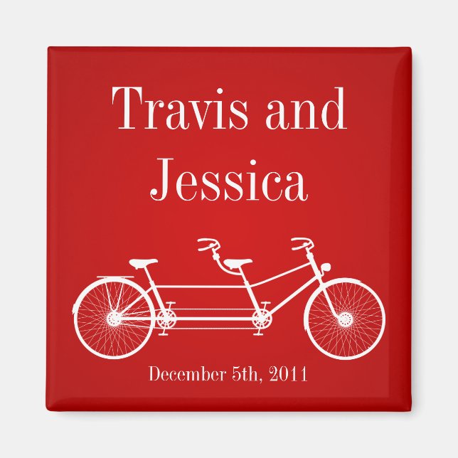 2"x2" Favour Magnet Whimsical Red Double Bike (Front)