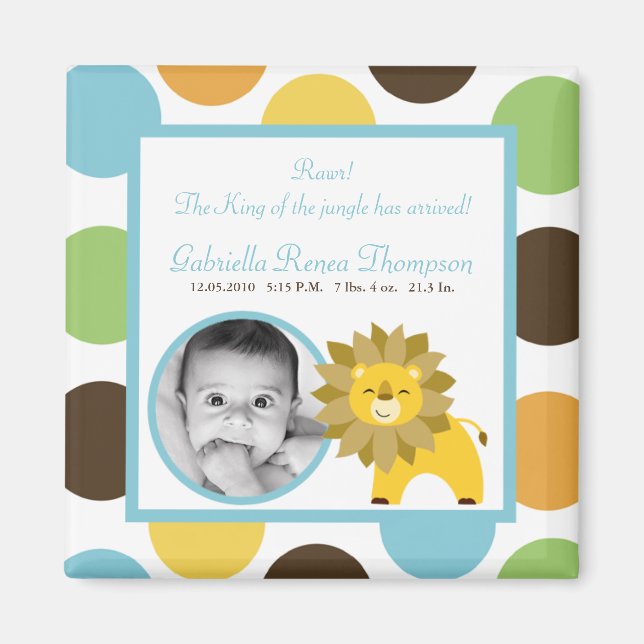 2"x2"Jungle King Lion Safari Announcement Magnet (Front)