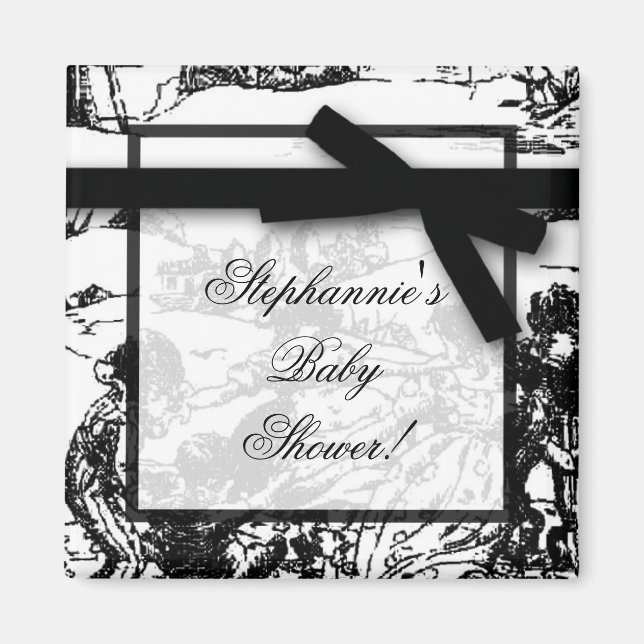 2"x2" Noir Blanc Toile tissu Aimant Faveur (Devant)