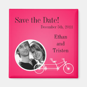 2"x2" Save the Date Magnet Hot Pink Double Bike