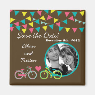 2"x2" Save the Date Magnet Love Lovers Bikes Bicyc