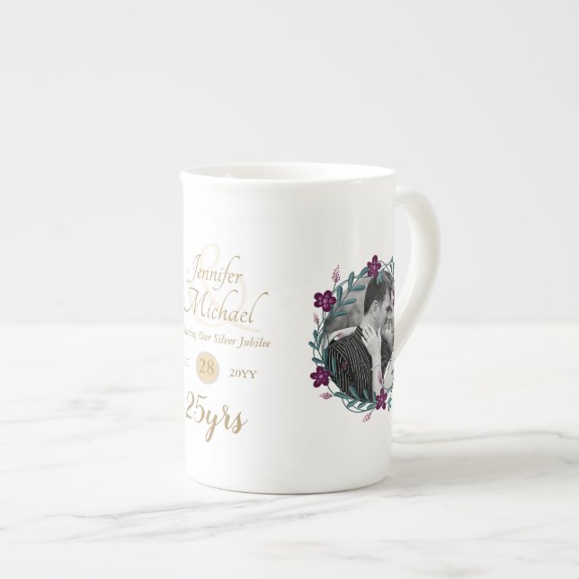 2 x Photo Wedding Anniversary ANY YEARS Name Date  Bone China Mug (Front Right)