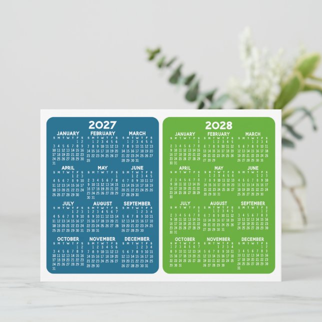 2-Year Calendar View - 2027 2028 blue green (Standing Front)