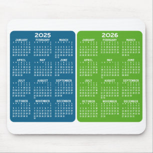 2 Year Calendar - year view blue green Mouse Pad