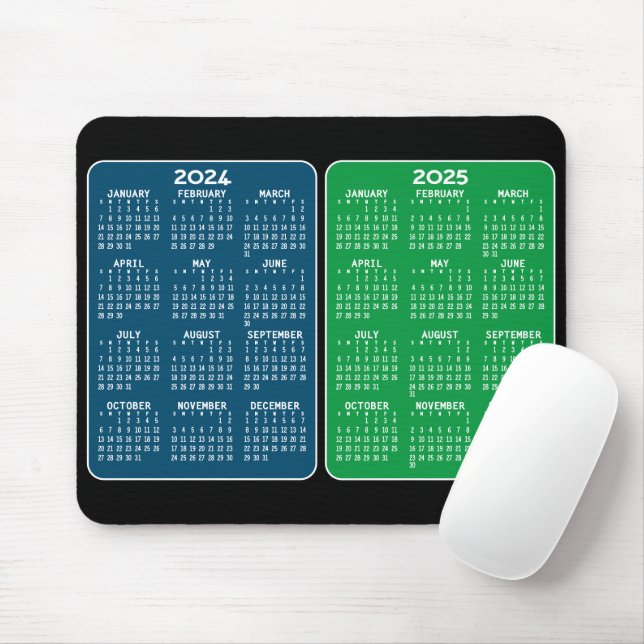 2 Year Calendar - year view green blue Mouse Pad (With Mouse)