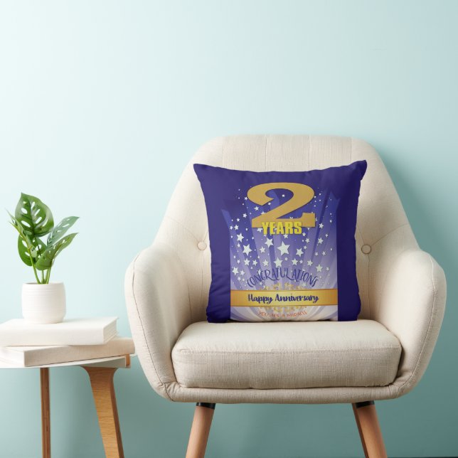 2 Year CUSTOM NAME 12 Step Anniversary Bold Number Throw Pillow (Chair)