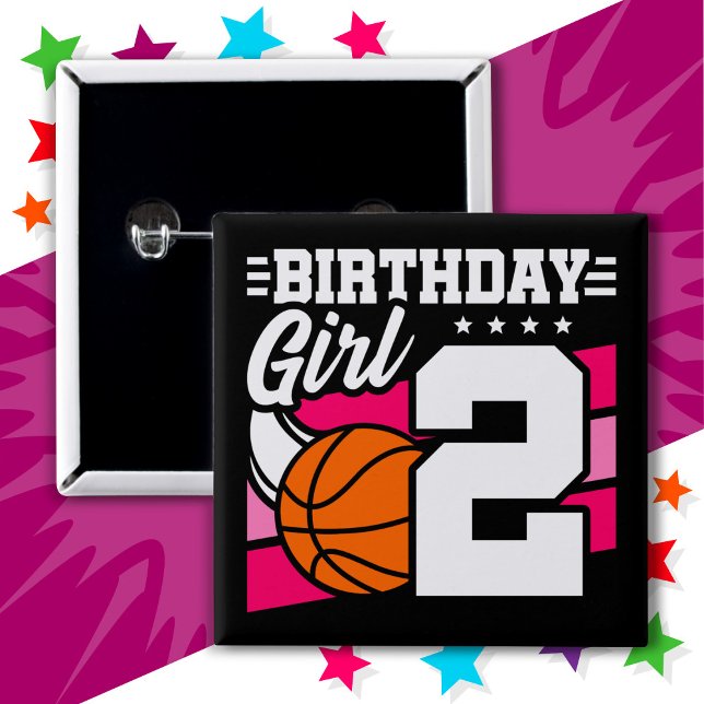 2 Year Old Basketball Party 2nd Birthday Girl Inch Square Button (Creator Uploaded)