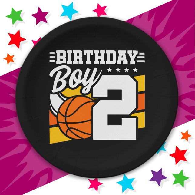 2 Year Old Basketball Party Theme 2nd Birthday Boy Paper Plate (Creator Uploaded)