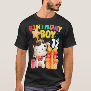 2 Year Old Birthday Boy 12th Cow Farm Animals Bday T-Shirt