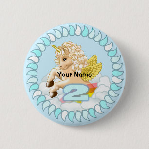 2 year old Birthday Unicorn custom name pin button
